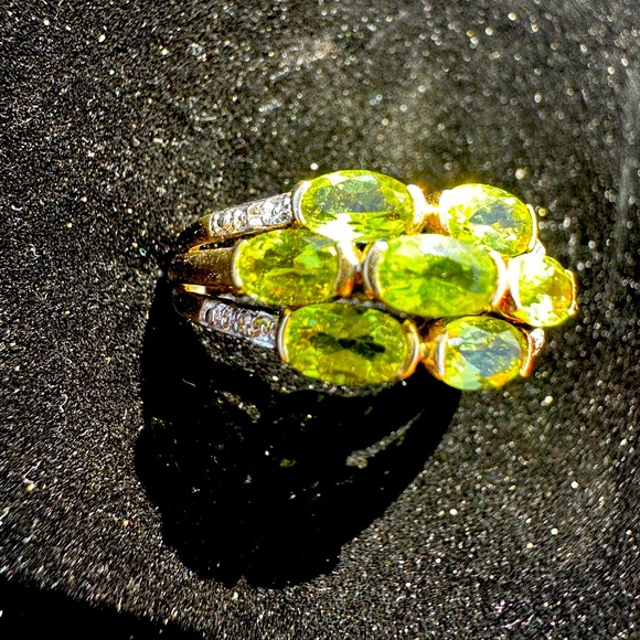 Natural Diamond & Green Prasiolite Ring Band 7 7.5 solid gold on 925 lk emerald - Picture 6 of 6